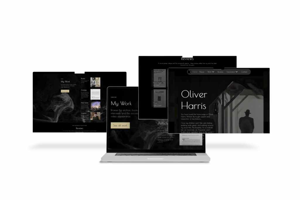 Oliver Harris website laptop and computer display