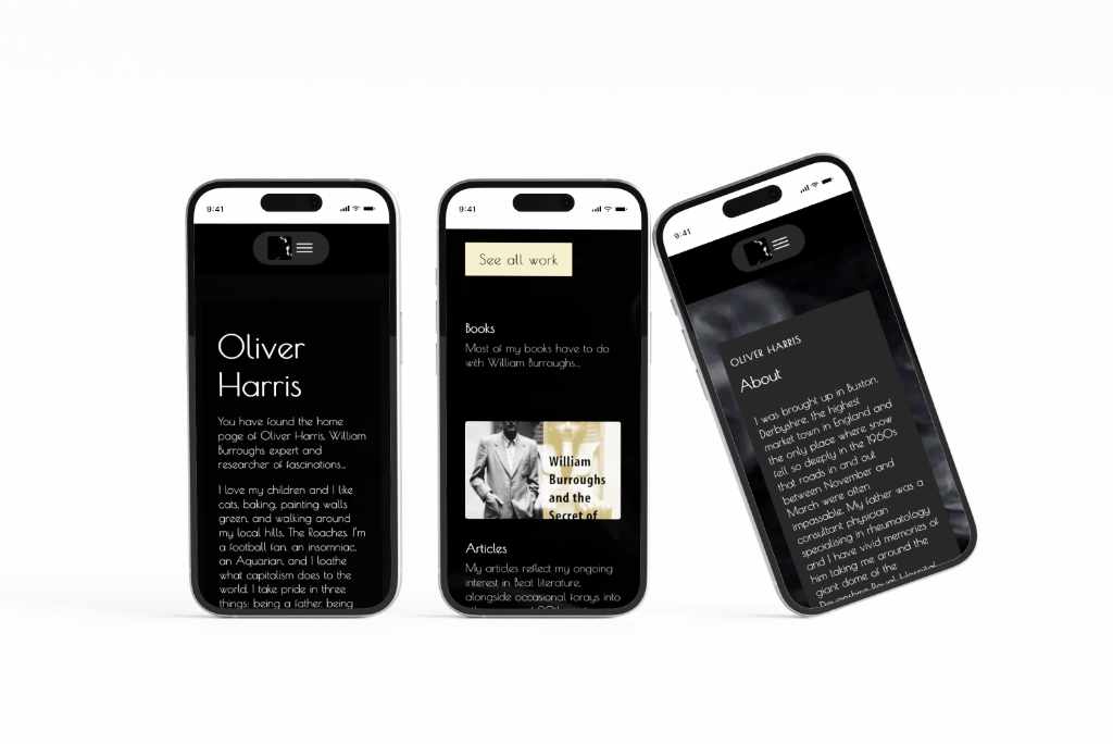 Oliver Harris website mobile display